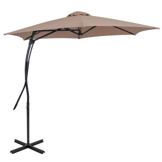 9 FT Cantilever Umbrella with Cross Base Included with Smooth Handle amd Heavy Duty Frame-Brown