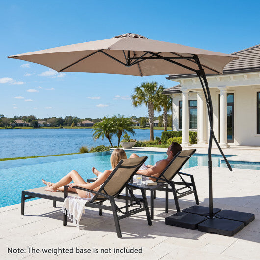 9 FT Cantilever Umbrella with Cross Base Included with Smooth Handle amd Heavy Duty Frame-Brown