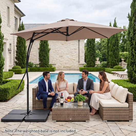 9 FT Cantilever Umbrella with Cross Base Included with Smooth Handle amd Heavy Duty Frame-Brown