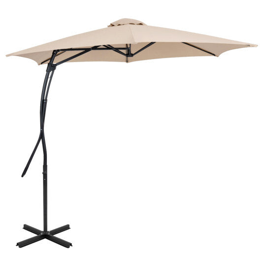 9 FT Cantilever Umbrella with Cross Base Included with Smooth Handle amd Heavy Duty Frame-Brown