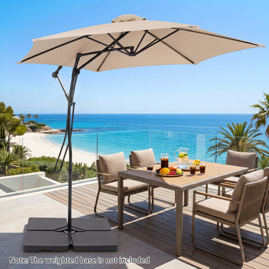 9 FT Cantilever Umbrella with Cross Base Included with Smooth Handle amd Heavy Duty Frame-Brown