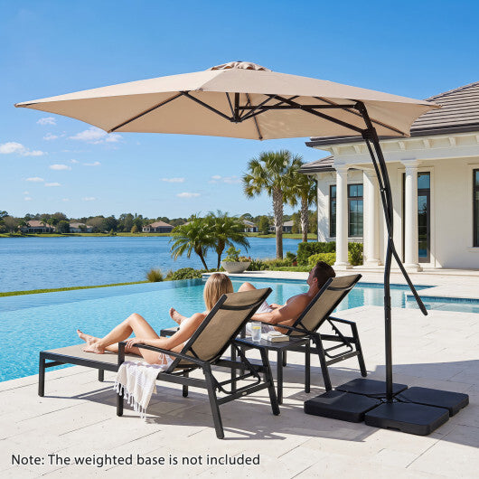 9 FT Cantilever Umbrella with Cross Base Included with Smooth Handle amd Heavy Duty Frame-Brown