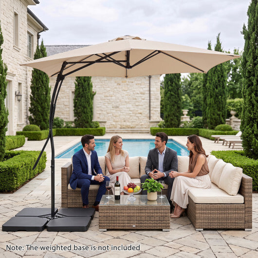 9 FT Cantilever Umbrella with Cross Base Included with Smooth Handle amd Heavy Duty Frame-Brown