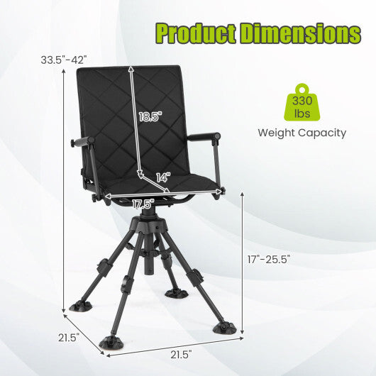 360 Silent Swivel Hunting Seat with 5-Level Adjustable-Black