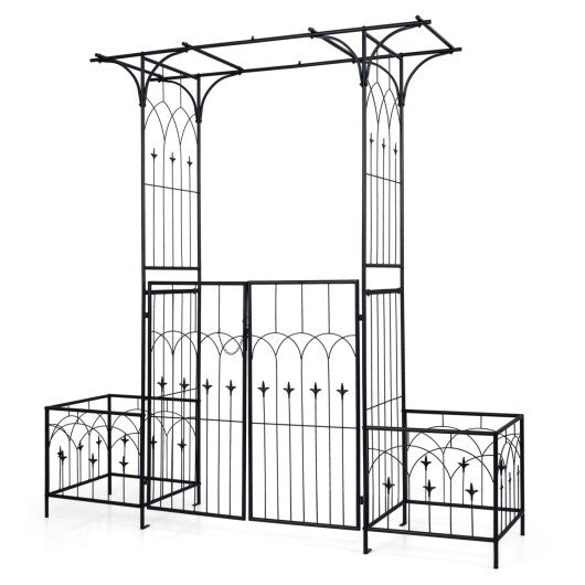 Garden Arbor with Gate and Planter Boxes Heavy Duty Metal Arch with Side Trellis