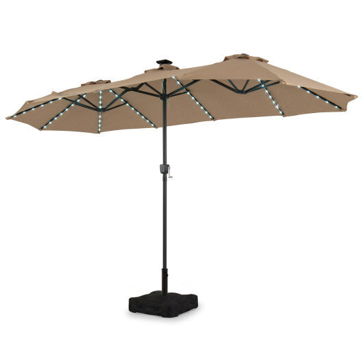 13 FT Double-Sided Patio Umbrella with 108 LED Lights and Base Included-Tan