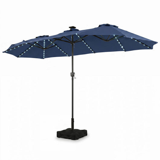 13 FT Double-Sided Patio Umbrella with 108 LED Lights and Base Included-Tan
