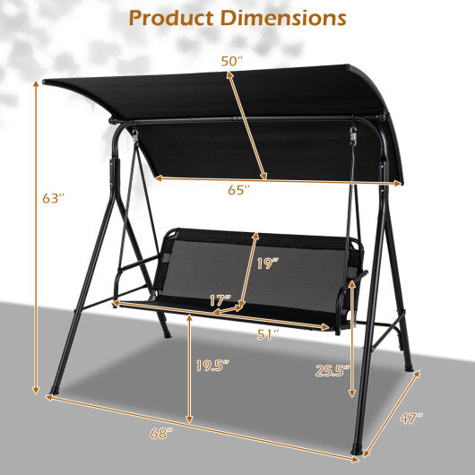 3-Seat Outdoor Patio Swing Chair with Breathable Mesh Fabrics-Black