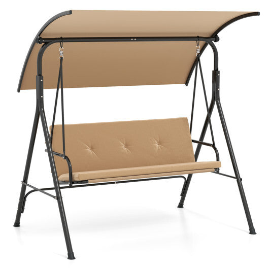 Patio Swing Chair with Adjustable Canopy & Removable Cushion and Metal Stand-Navy