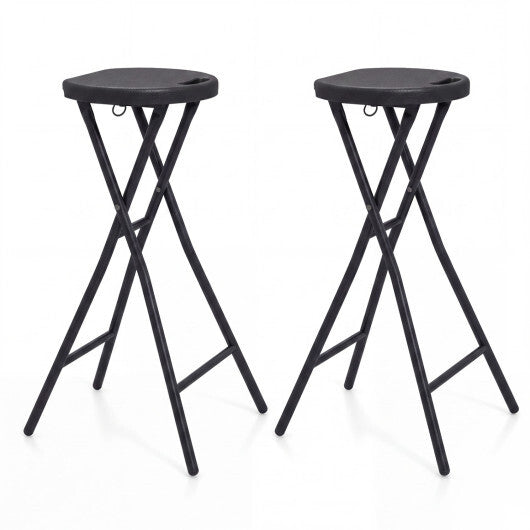 Set of 2 Folding Bar Stool 27.5" with HDPE Seat & Carry Handle for Kitchen Bar-Black