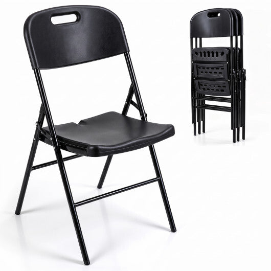 Folding Plastic Chairs 4 Pack w/ HDPE Backrest & Seat 330 LBS for Indoor Outdoor Events-Black