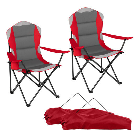 2 Pieces Folding Camping Chairs for Adults with Cup Holders-Black
