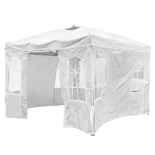 10 x 10 FT Pop Up Canopy Tent with 4 Sidewalls and Adjustable Height Waterproof-White