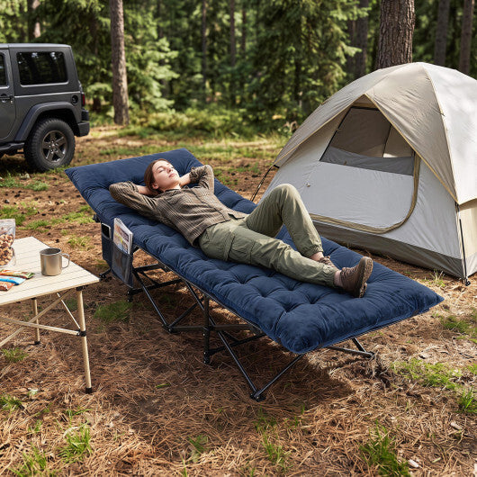 Camping Cot for Adults with Soft Padded Mat and Carrying Bag-Navy