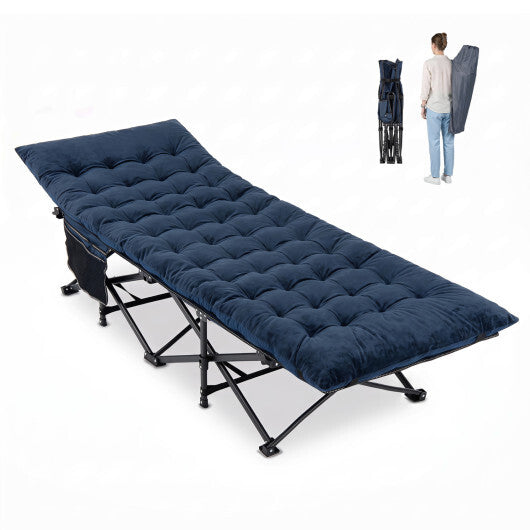 Camping Cot for Adults with Soft Padded Mat and Carrying Bag-Navy