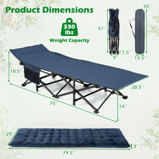 Camping Cot for Adults with Soft Padded Mat and Carrying Bag-Navy