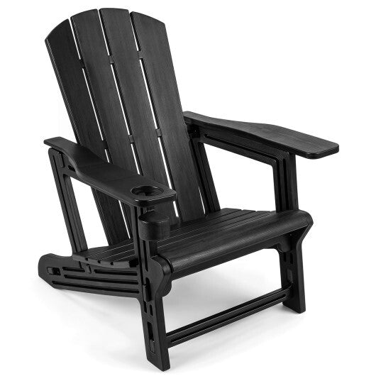 HDPE Adirondack Chairs with Realistic Wood Grain for Backyard Lawn-Black