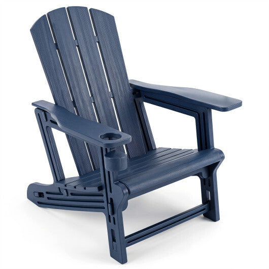 HDPE Adirondack Chairs with Realistic Wood Grain for Backyard Lawn-Black