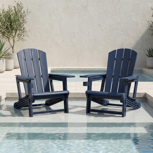 HDPE Adirondack Chairs with Realistic Wood Grain for Backyard Lawn-Black