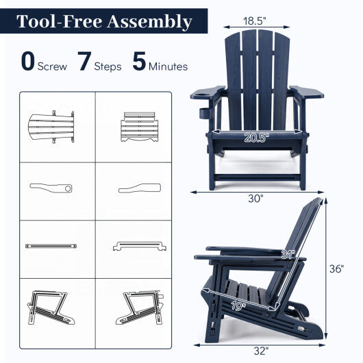 HDPE Adirondack Chairs with Realistic Wood Grain for Backyard Lawn-Black