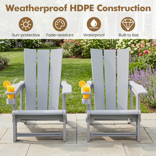 Set of 2 Outdoor Adirondack Chairs with Cup Holder-Gray