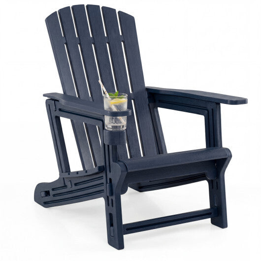 HDPE Adirondack Chair with Cup Holder and Wood-Like Texture High Back for Garden-Gray