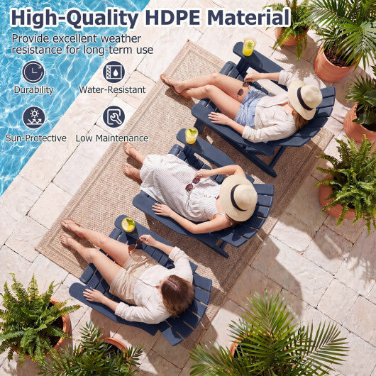 HDPE Adirondack Chair with Cup Holder and Wood-Like Texture High Back for Garden-Gray