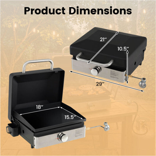 1-Burner Portable Gas Griddle with Lid Non-Stick Ceramic Griddle Plate-Black