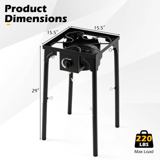 1 Burner Propane Stove 80000 BTU with Adjustable Regulator and Hose for Camping BBQ-Black