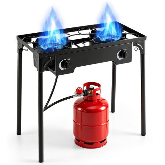 2 Burner Propane Stove 160000 BTU with Adjustable Regulator & Hose for Camping BBQ-Black