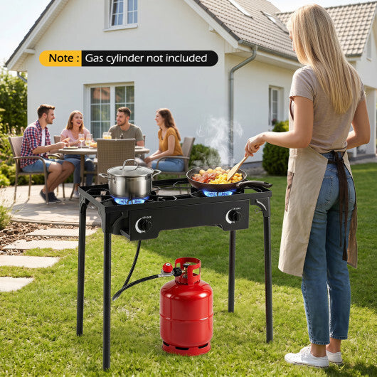 2 Burner Propane Stove 160000 BTU with Adjustable Regulator & Hose for Camping BBQ-Black