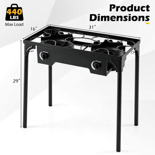 2 Burner Propane Stove 160000 BTU with Adjustable Regulator & Hose for Camping BBQ-Black