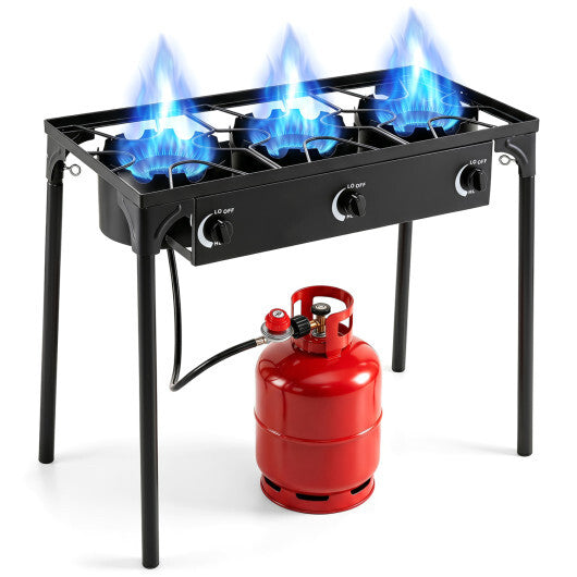 3 Burner Propane Stove 240000 BTU with Adjustable Regulator & Hose for Camping BBQ-Black