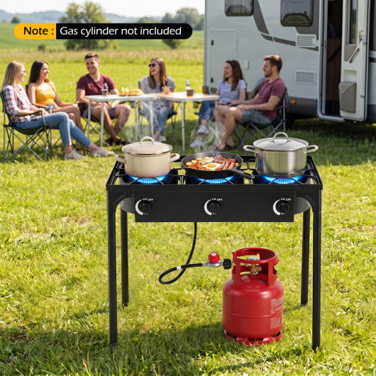 3 Burner Propane Stove 240000 BTU with Adjustable Regulator & Hose for Camping BBQ-Black