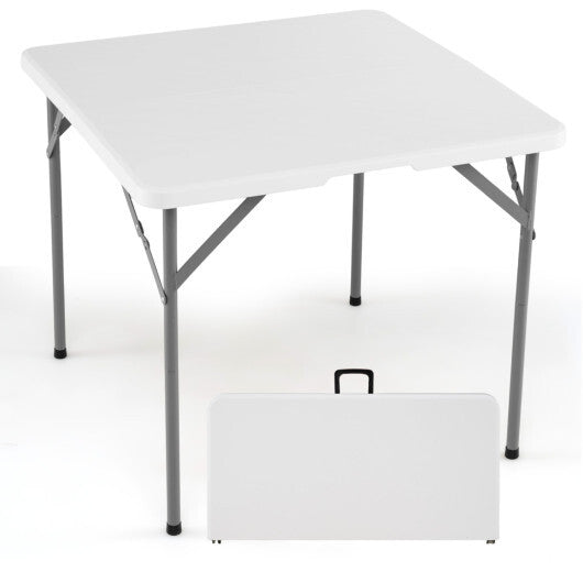 34 Inch Square Foldable Card Table with Carrying Handle-White