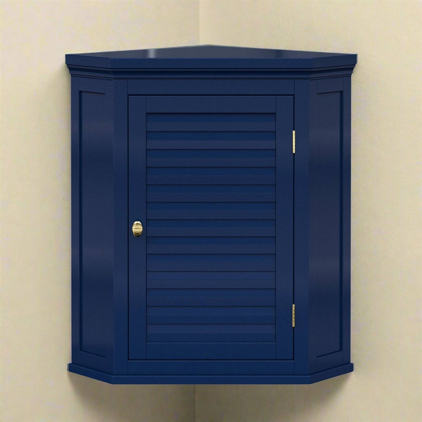 Navy Wall Mounted Corner 1-Door Louvered Bathroom Wall Cabinet