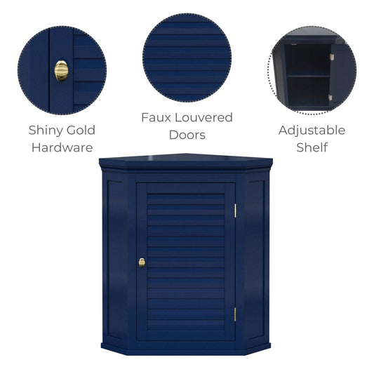Navy Wall Mounted Corner 1-Door Louvered Bathroom Wall Cabinet