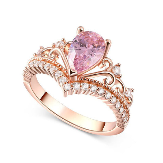 Affordable Luxury Fashion Water Drop Pink Diamond Side White Diamond V Ring