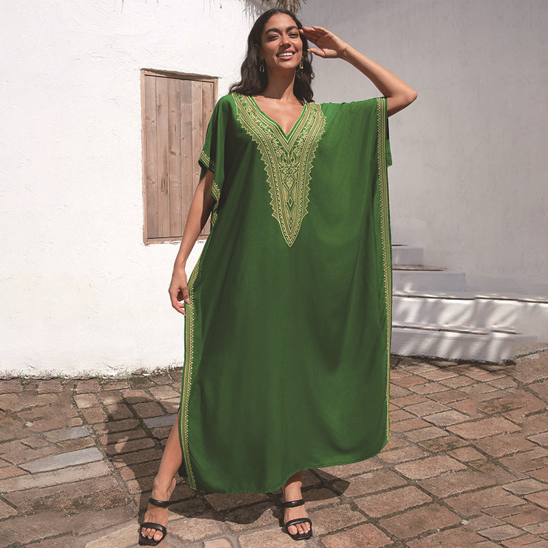Rayon Embroidered Plus Size Beach Dress For Women