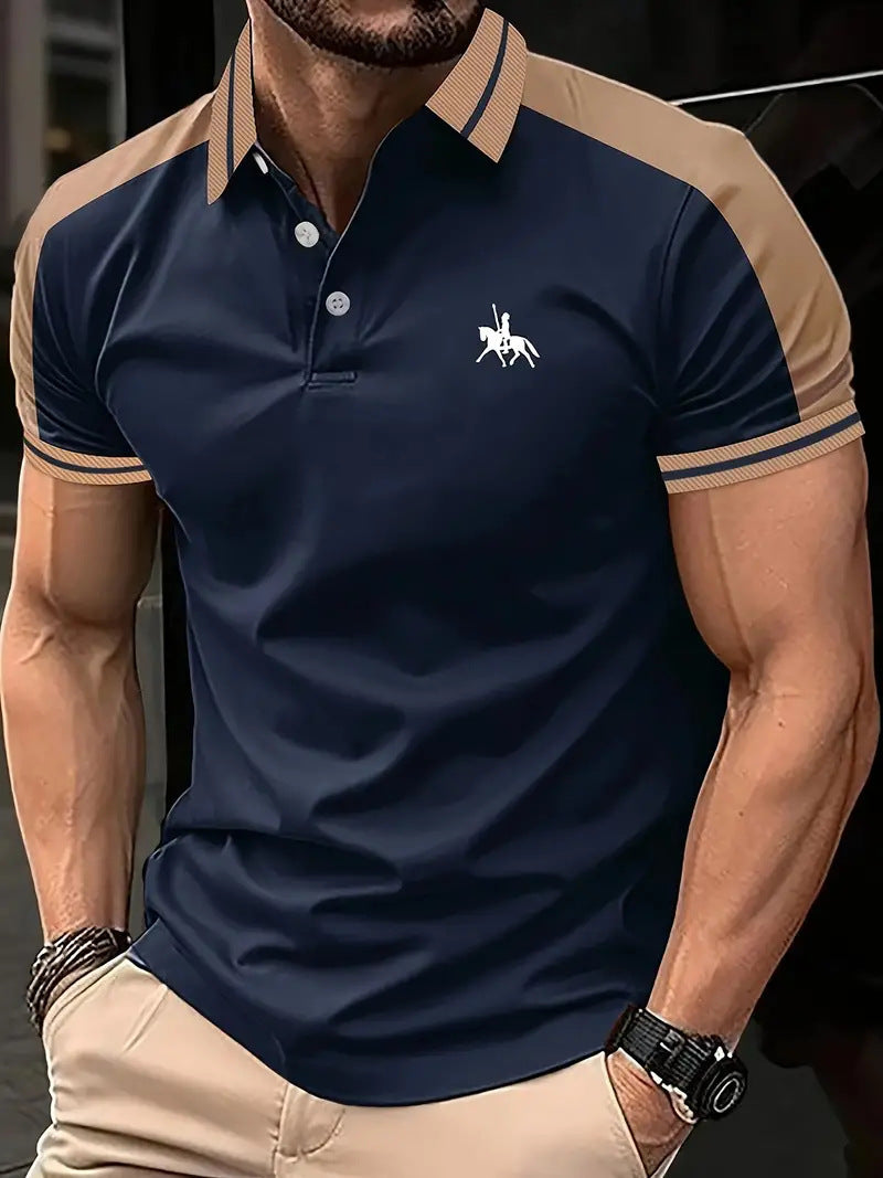 New European And American Men's Daily Casual Printing Lapel Short Sleeve
