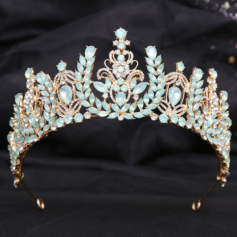 Wedding Birthday Headdress Crown Alloy Inlaid Protein Green Bright Crystal Bride