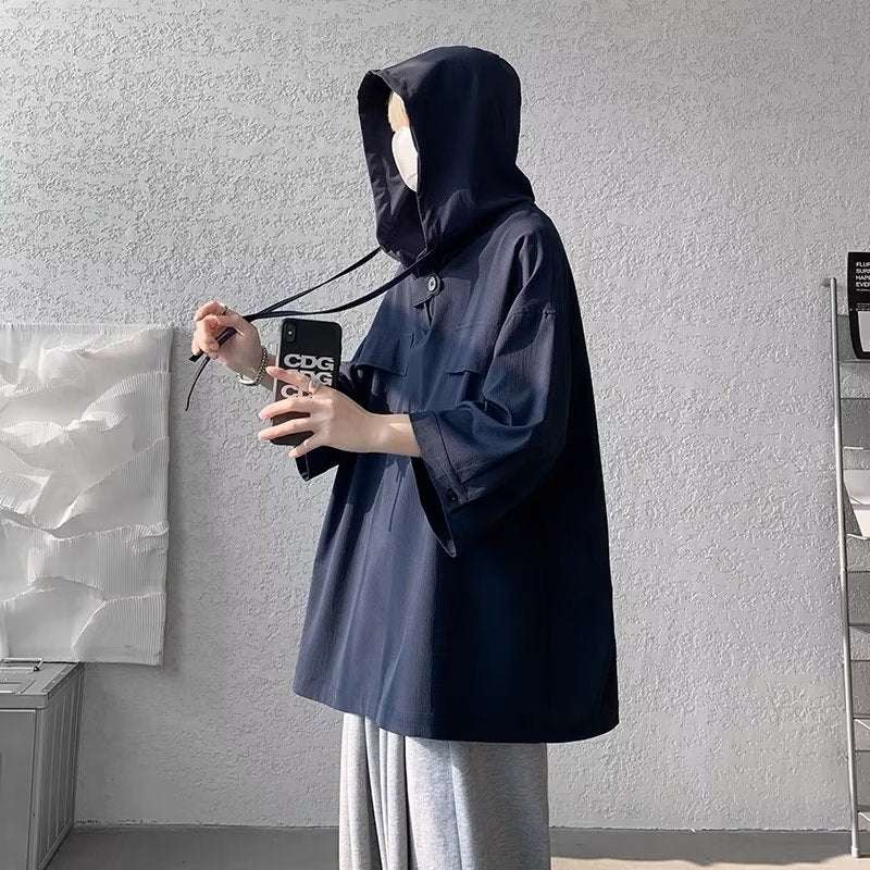 Summer Menswear Hooded Short Sleeve T-shirt Men's Plus Size Half Sleeve