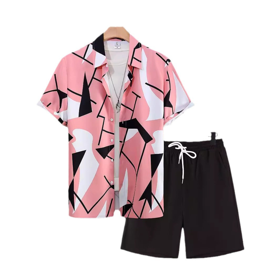 Men's Short Sleeve Shirt Outfit Printed Men's Clothing