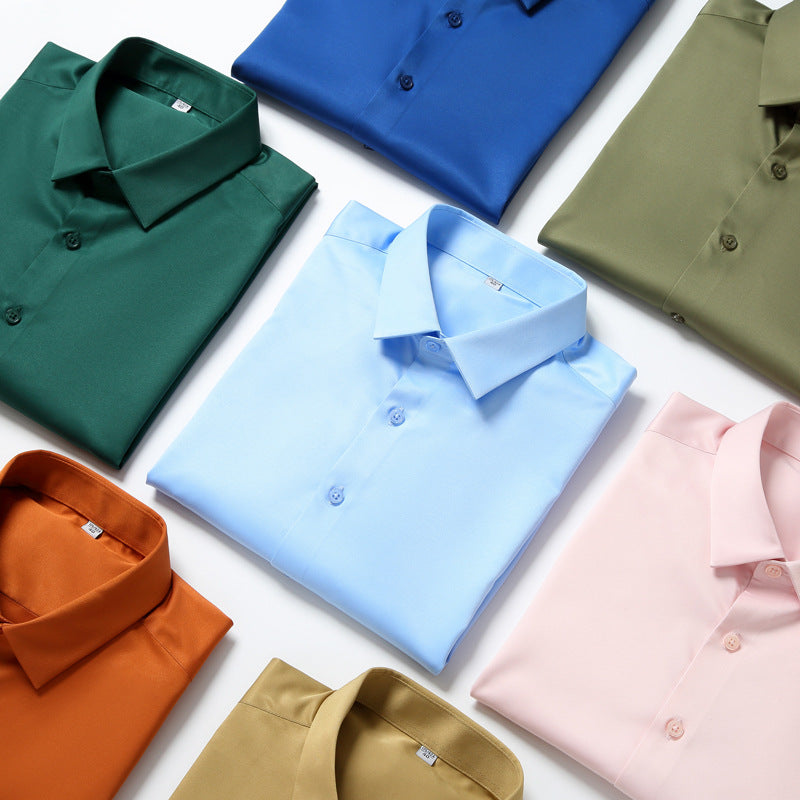 Elastic Silk Men's Long-sleeved Non-ironing Solid Color Breathable Shirt