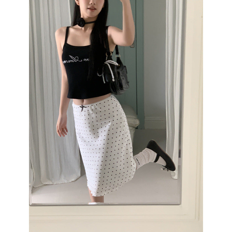 White Polka-dot High Waist Temperament French Minority Skirt