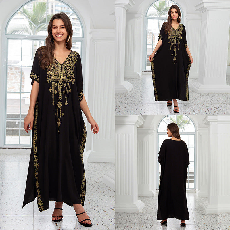 Outerwear Cover-up Rayon Embroidery Plus Size Long Dress Women