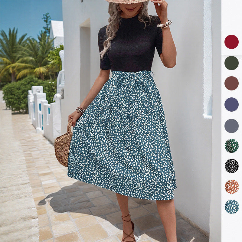 All-match And Sweet Half Turtleneck Leopard Print Color-matching Dress