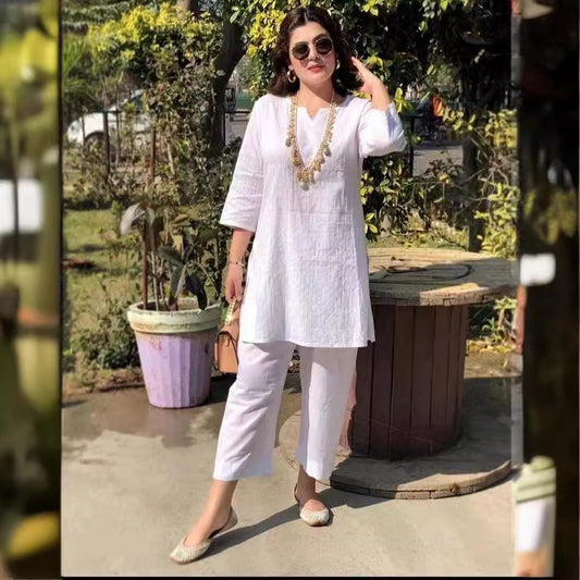 Fashion Pullover Solid Color Temperament Commute Ethnic Style Long Sleeve Clothes Two-piece Suit