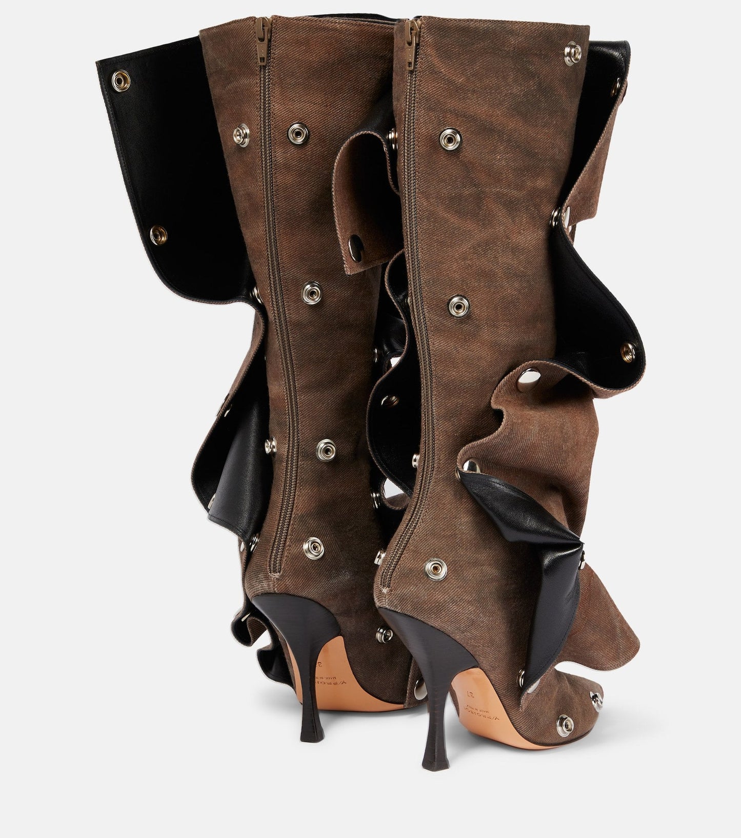Denim Stitching Casual Two-way Pile Style Knee-length Boots