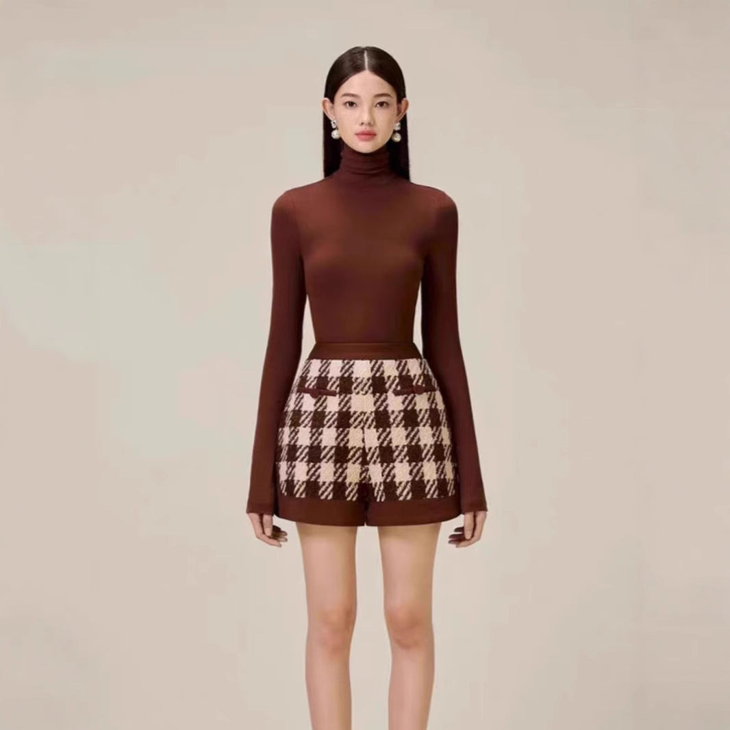 Houndstooth Woolen Cape Coat Shorts